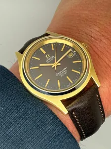 Omega Seamaster Cosmic 2000 38mm Gold & Steel Gloss Brown Spider Web Dial Reference 166.128 1970s
