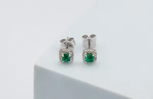 18ct White Gold Emerald and Diamond Stud Earrings