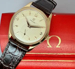 Omega 36mm 18ct Rose Gold Calibre 265 Striped Dial Reference 2619 – Vintage Box – 1950