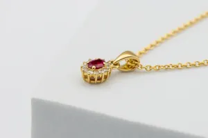 9ct Yellow Gold Ruby and Diamond Necklace 0.19ct Oval Ruby & 0.08ct Brilliant Cut Diamond