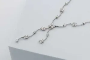 18ct White Gold Diamond Flower Patterned Necklace 1.80ct