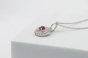 18ct White Gold Round Ruby and Brilliant Cut Diamond Pendant Necklace