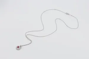 18ct White Gold Round Ruby and Brilliant Cut Diamond Pendant Necklace