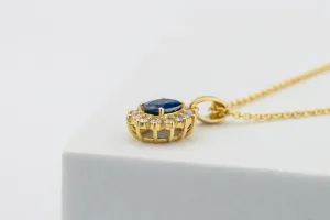 9ct Yellow Gold Sapphire and Diamond Trace Necklace – 1.05ct Oval Sapphire & 0.42ct Brilliant Cut Diamonds