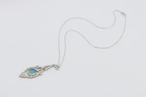 18ct White Gold Opal and Diamond Necklace 2.95ct Cabochon Opal & 1.13ct Brilliant Cut Diamonds