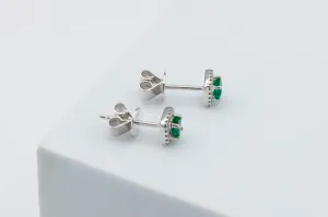 18ct White Gold Emerald and Diamond Stud Earrings