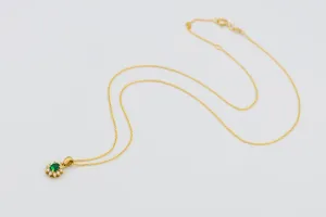 18ct Yellow Gold Oval Emerald and Brilliant Cut Diamond Trace Necklace