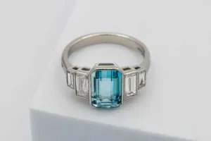 Platinum Aquamarine & Diamond Ladies Ring 3.03ct & 1.10ct