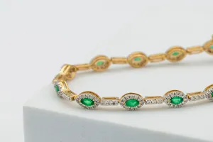 9ct Yellow Gold Emerald & Diamond Bracelet – 1.40ct Natural Brilliant Cut Diamonds