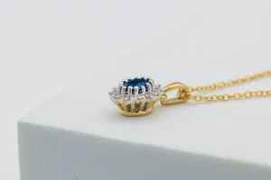 9ct Yellow Gold Sapphire & Diamond Necklace –  Oval Pendant