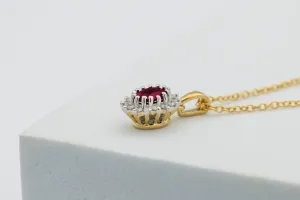 9ct Yellow Gold Ruby & Diamond Necklace – Oval Pendant