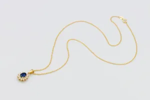 9ct Yellow Gold Sapphire and Diamond Trace Necklace – 1.05ct Oval Sapphire & 0.42ct Brilliant Cut Diamonds