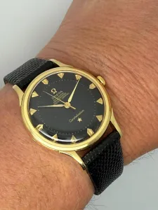 Omega Constellation De Luxe 33.5mm 18ct Gold Black Pie Pan Dial Reference 2700SC – Vintage Box – 1952